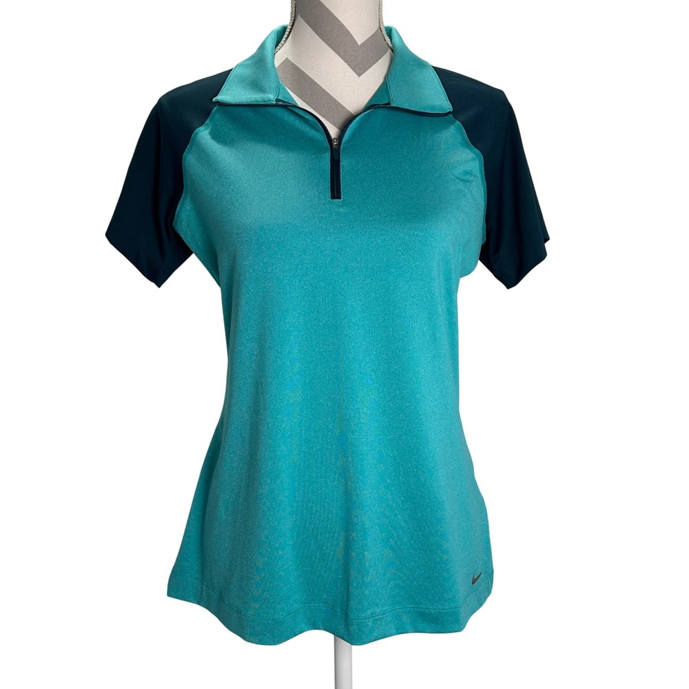 Nike Golf Tour Women's Teal Blue Dri Fit Quarter Zip Polo Shirt Tour Performance